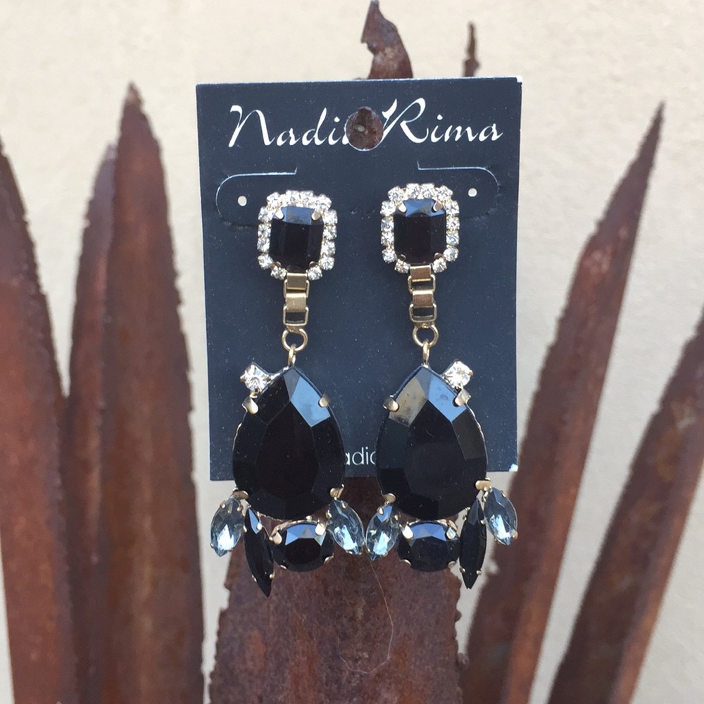 {Nadia Rima}Black/Rhinestone Drop Earrings